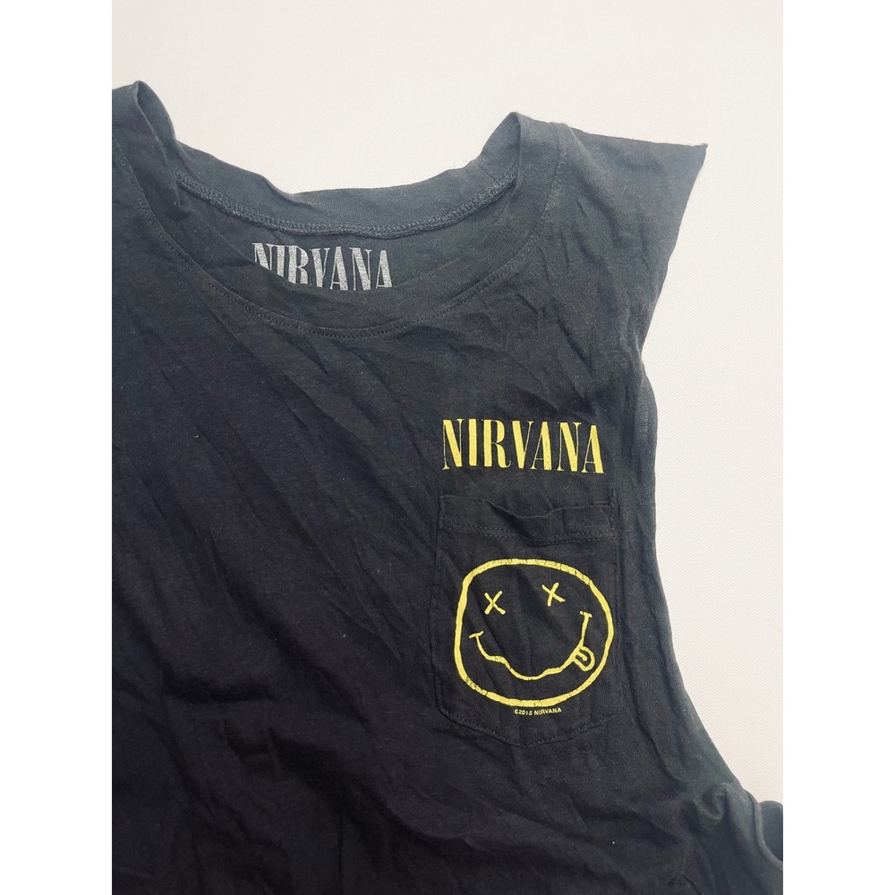 Nirvana Graphic Muscle Tank Top Black Supima Cotton Blend Smiley Face Size L - Picture 2 of 11